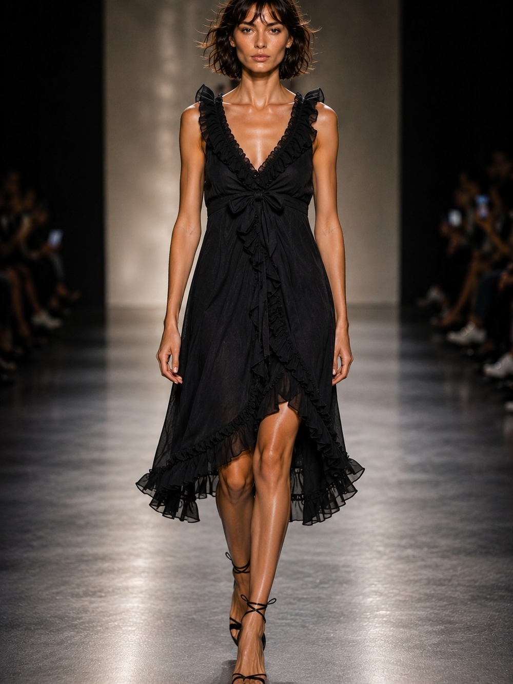🖤 POP Collection Black Ruffle Chiffon Dress – Romantic Goth / Y2K